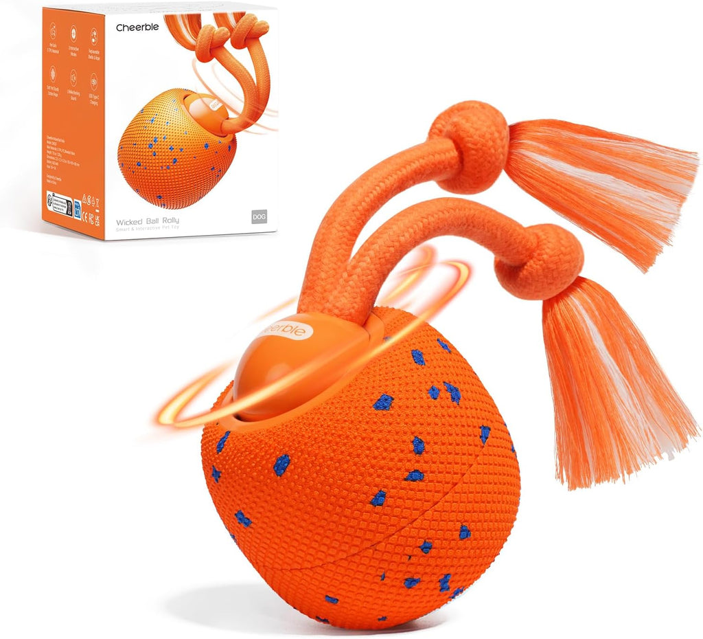 Smart Interactive Dog Toy, Wicked Ball Rolly, Automatic Moving, Bouncing, Rotating, E-TPU Material, with Rope & Barks Sound Active Rolling Interactive Dog Ball for Medium and Large Dogs
