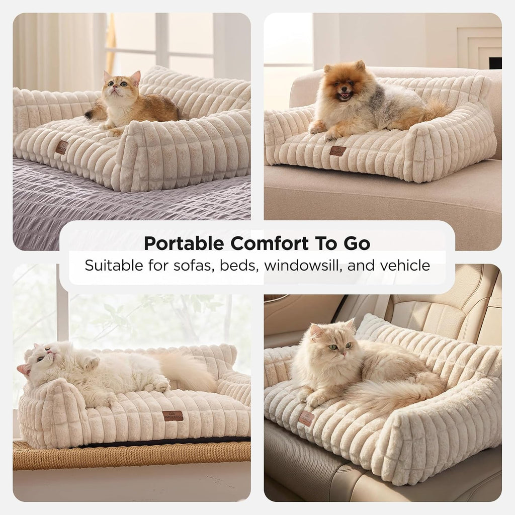 Cat Couch for Pets, 30 Inch Plush Pet Sofa, Cat Bed for Indoor Cats with Removable Washable Cover, Supportive Pet Sofa, Cream