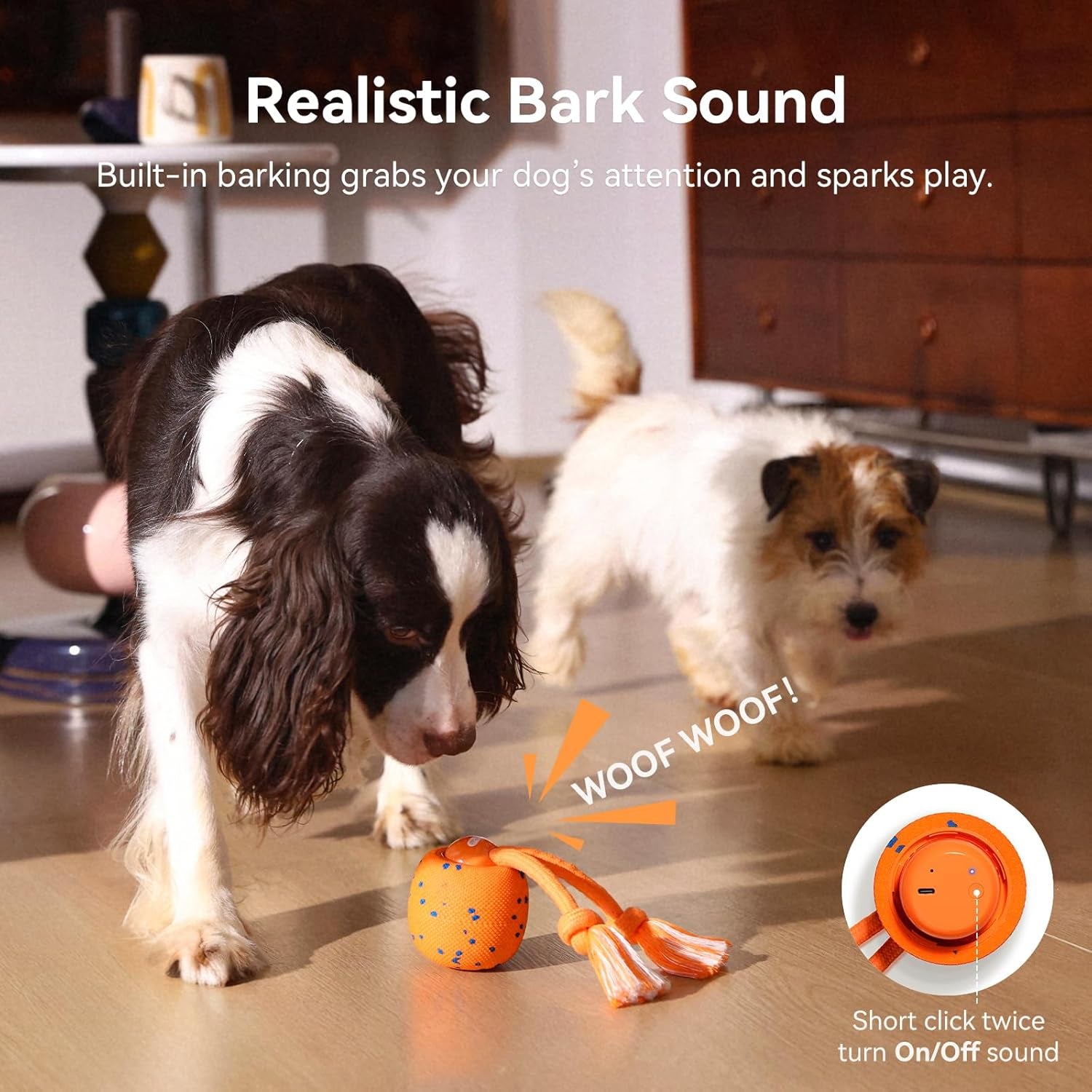 Smart Interactive Dog Toy, Wicked Ball Rolly, Automatic Moving, Bouncing, Rotating, E-TPU Material, with Rope & Barks Sound Active Rolling Interactive Dog Ball for Medium and Large Dogs