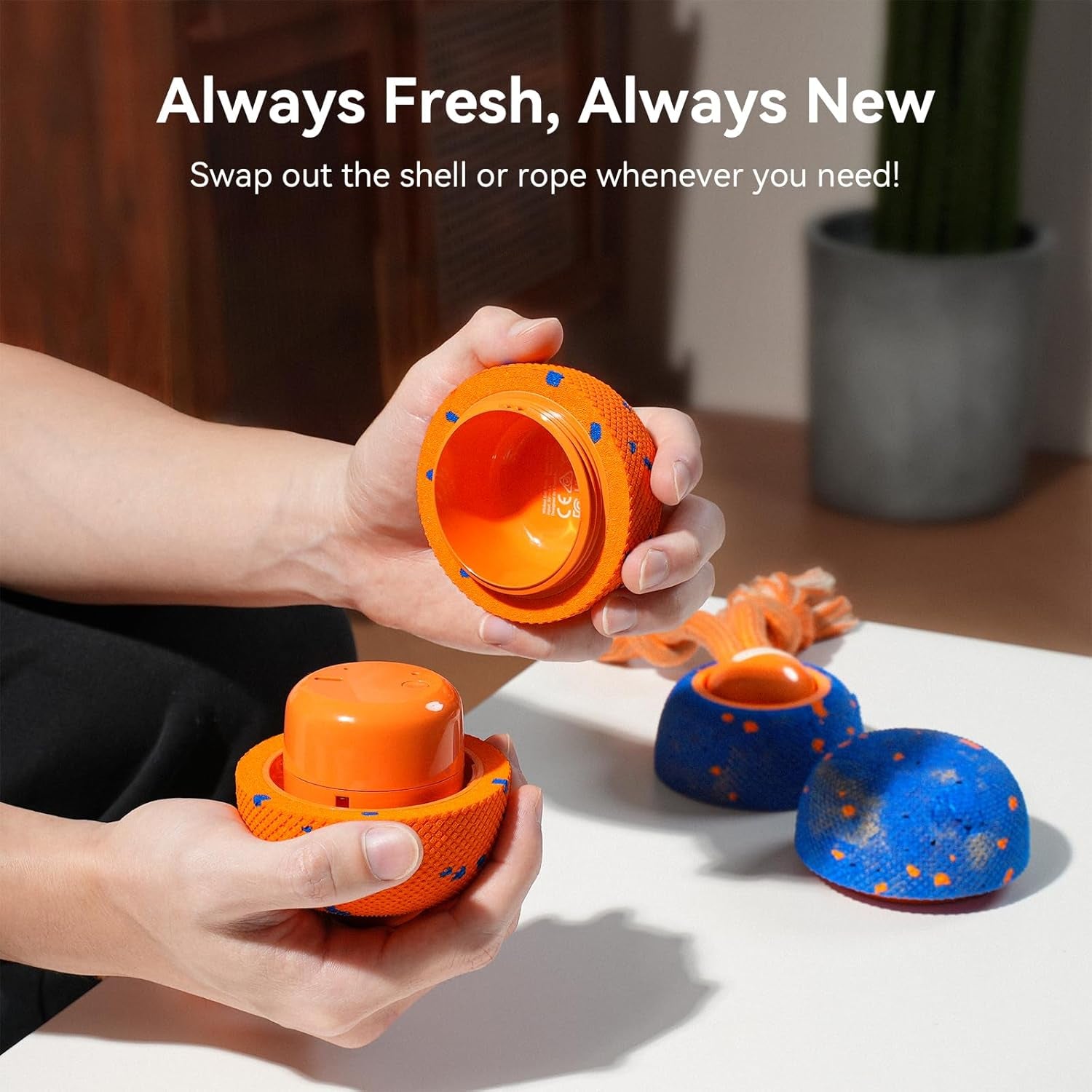 Smart Interactive Dog Toy, Wicked Ball Rolly, Automatic Moving, Bouncing, Rotating, E-TPU Material, with Rope & Barks Sound Active Rolling Interactive Dog Ball for Medium and Large Dogs