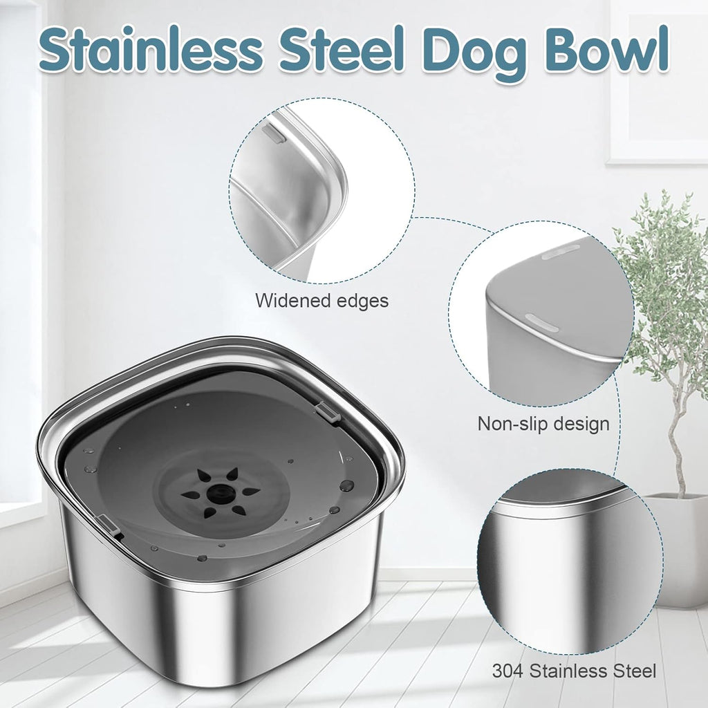 3L Stainless Steel Dog Water Bowl - 101Oz Spill-Proof Large Capacity Slow Feeder for Travel and Vehicle Use