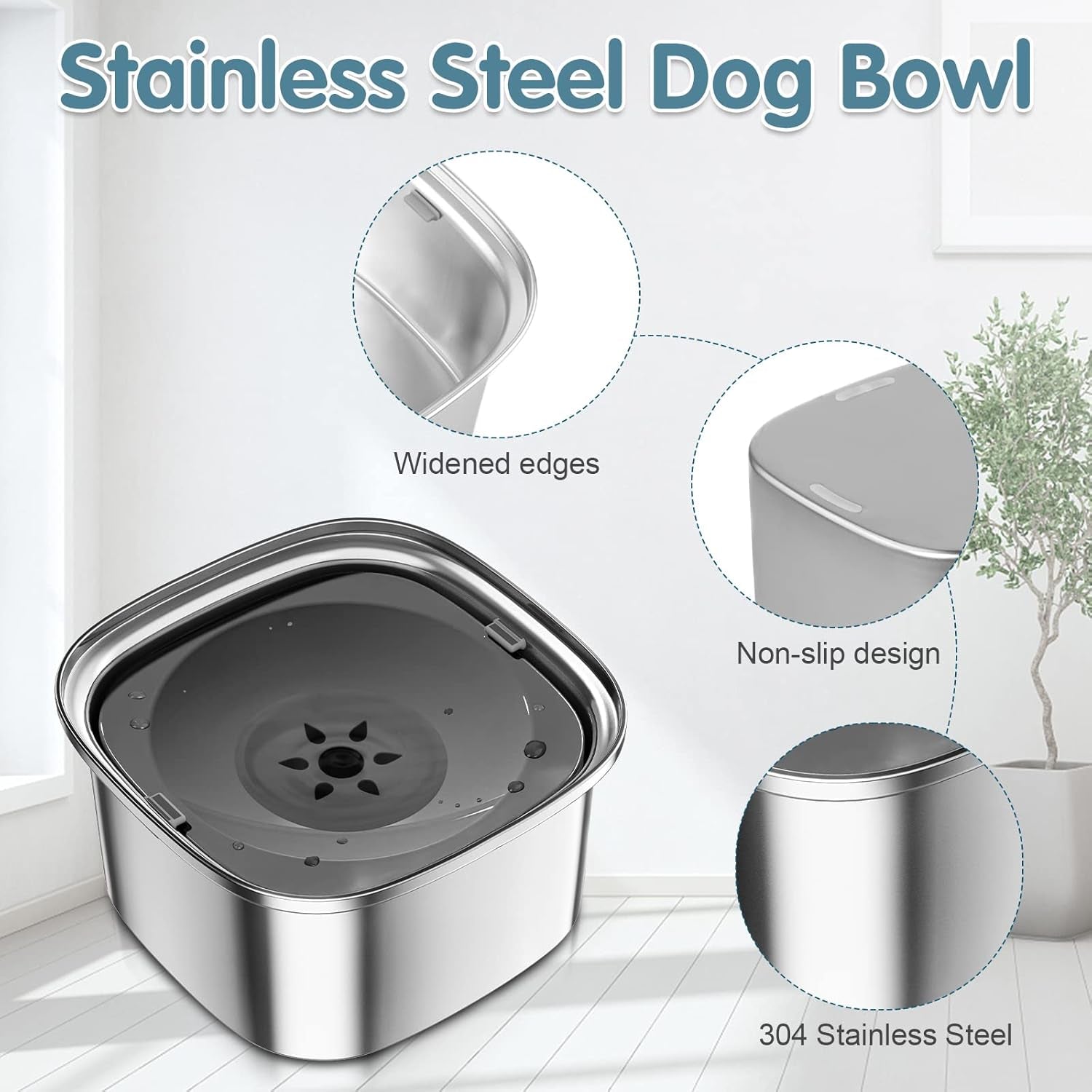 3L Stainless Steel Dog Water Bowl - 101Oz Spill-Proof Large Capacity Slow Feeder for Travel and Vehicle Use