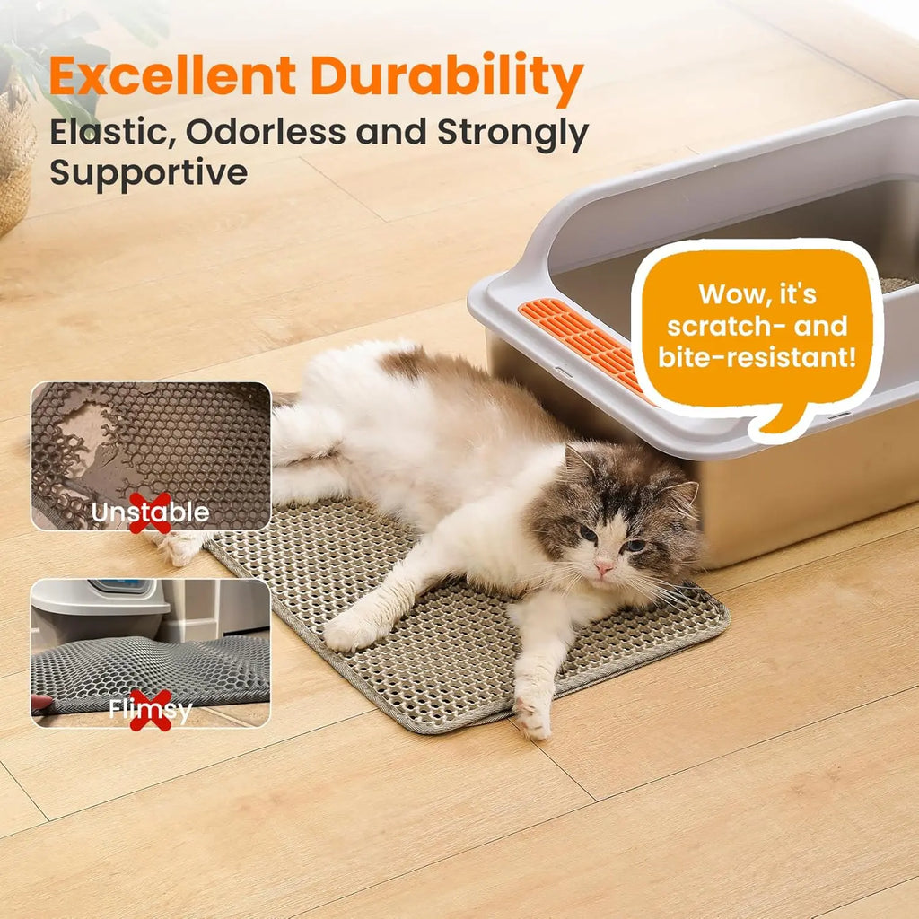 Petinstinct Cat Litter Mat, Double Layer Honeycomb Cat Litter Trapping Mat, Non Slip Waterproof Urine Proof Litter Box Mat, Scratch Resistant Durable Litter Rug