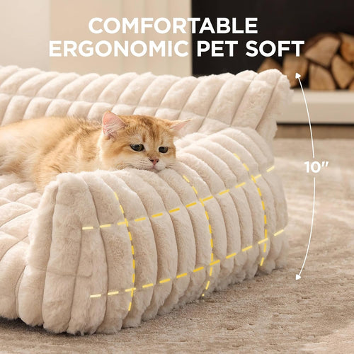 Cat Couch for Pets, 30 Inch Plush Pet Sofa, Cat Bed for Indoor Cats with Removable Washable Cover, Supportive Pet Sofa, Cream