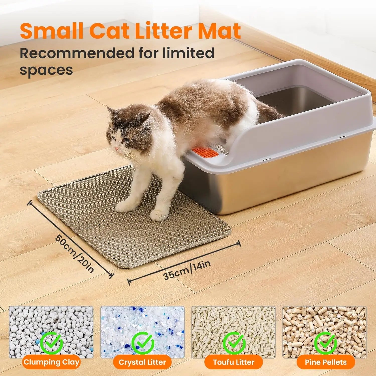 Petinstinct Cat Litter Mat, Double Layer Honeycomb Cat Litter Trapping Mat, Non Slip Waterproof Urine Proof Litter Box Mat, Scratch Resistant Durable Litter Rug