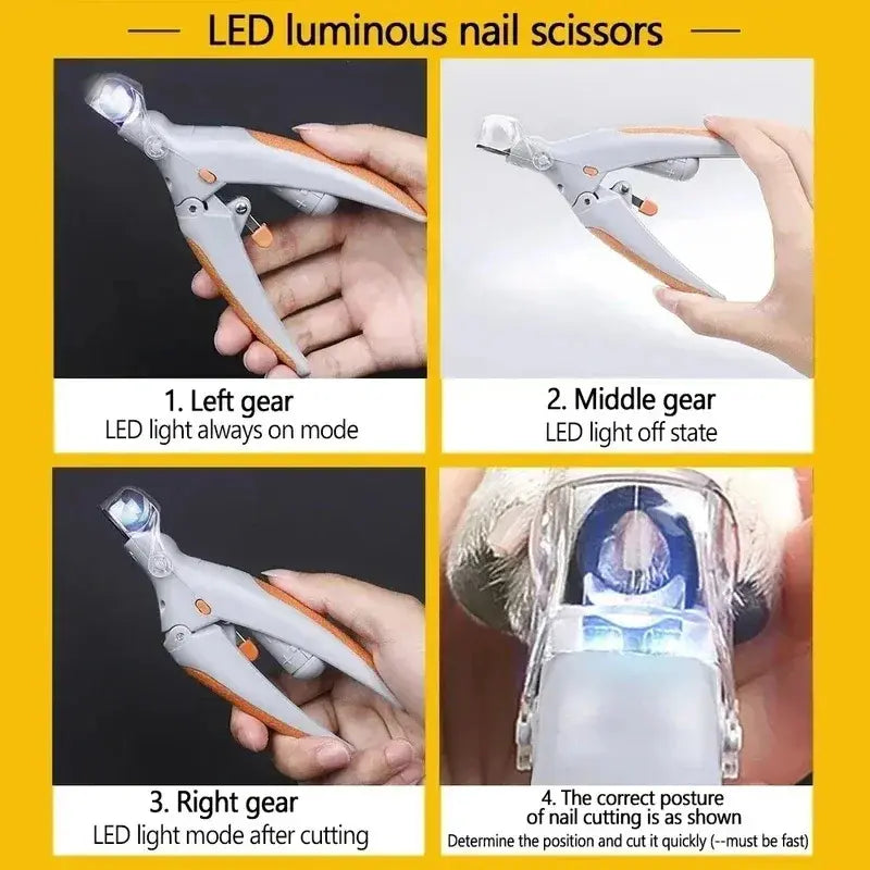 LED Pet Nail Clipper for Dogs & Cats, Safe Precise Nail Trimmer with Bright Light, Ergonomic Pet Grooming Scissors for Claw Cutting