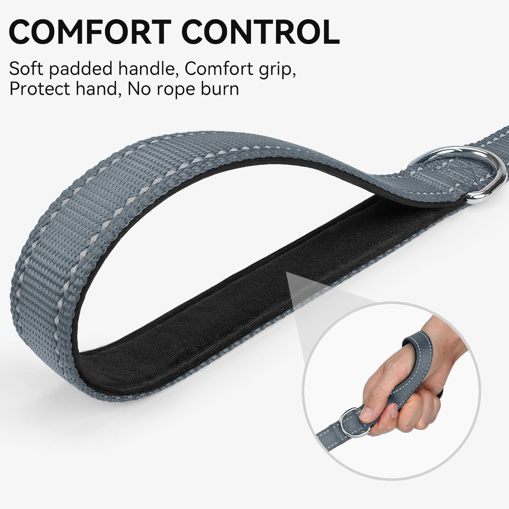 Dog Leash, 5 FT Double-Sided Reflective, Padded Handle Nylon Heavy Duty Leashes for Small Dogs Walking, Grey