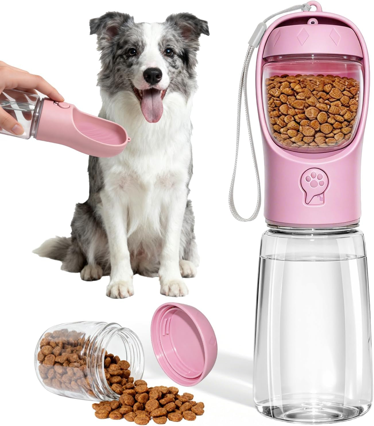 Dog Water Bottle, Portable Water Bottle with Food Container for Dogs Cat Pet Hiking Walking Travel Camping, Leak-Proof Dog Water Bowl Dispenser with Feeder Function Puppy Essentials
