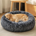 Calming Dog Beds Extra Large Sized Dog, 45In Donut Washable Large Pet Bed, Anti-Slip & Anti-Anxiety Fluffy Faux Fur round Dogs Bed, Fits up to 125 Lbs Pets (Smoke Black)