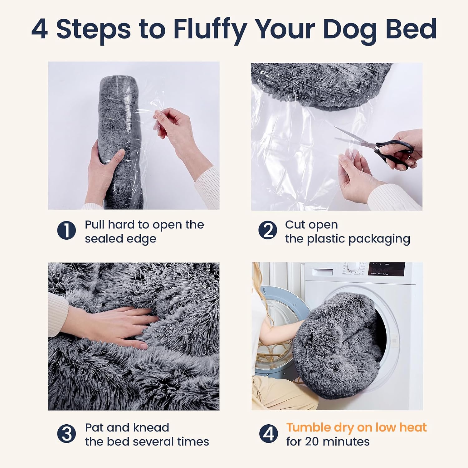 Calming Dog Beds Extra Large Sized Dog, 45In Donut Washable Large Pet Bed, Anti-Slip & Anti-Anxiety Fluffy Faux Fur round Dogs Bed, Fits up to 125 Lbs Pets (Smoke Black)