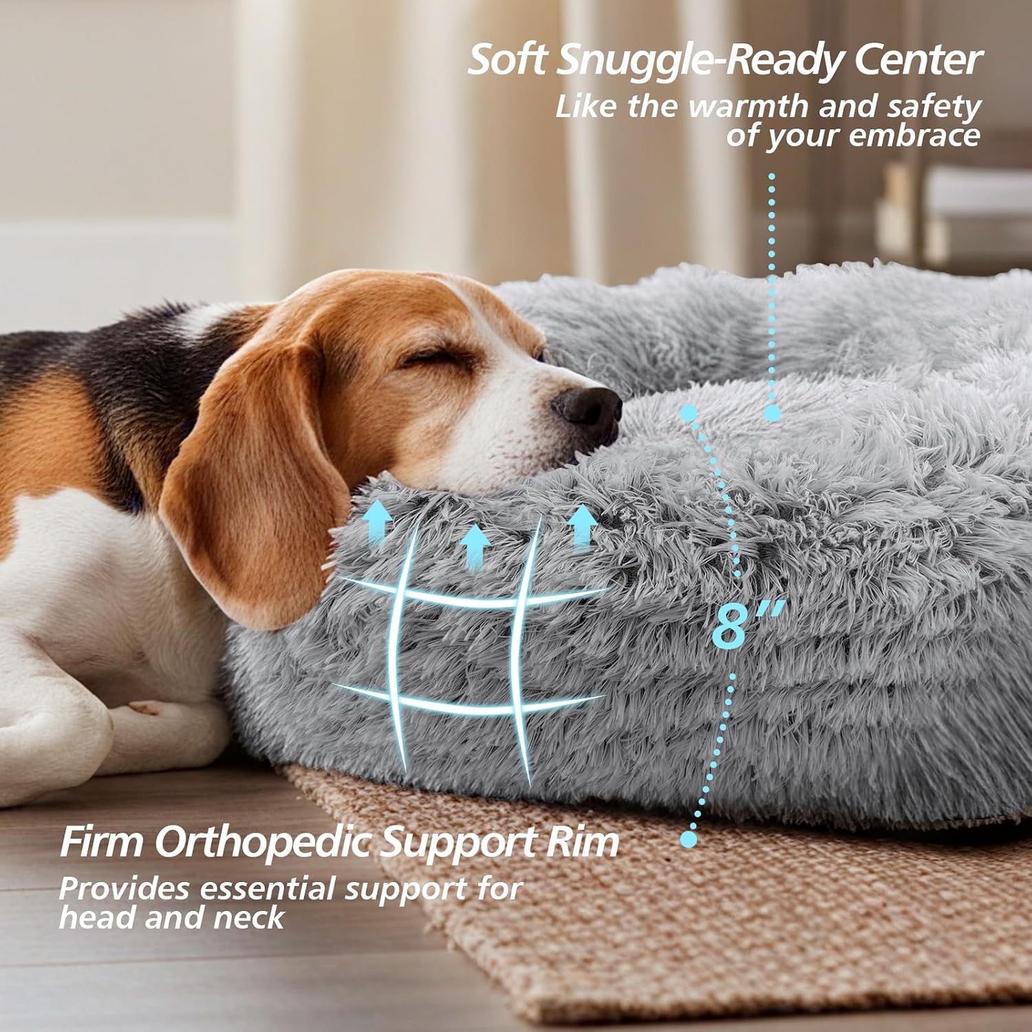 Calming Dog Bed Medium Size Dog, Anti-Anxiety Donut Medium Pet Bed, 27 Inches Fluffy Faux Fur round Cat Bed (Smoke Grey)