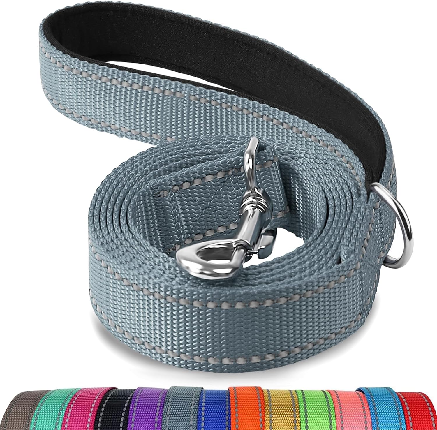 Dog Leash, 5 FT Double-Sided Reflective, Padded Handle Nylon Heavy Duty Leashes for Small Dogs Walking, Grey