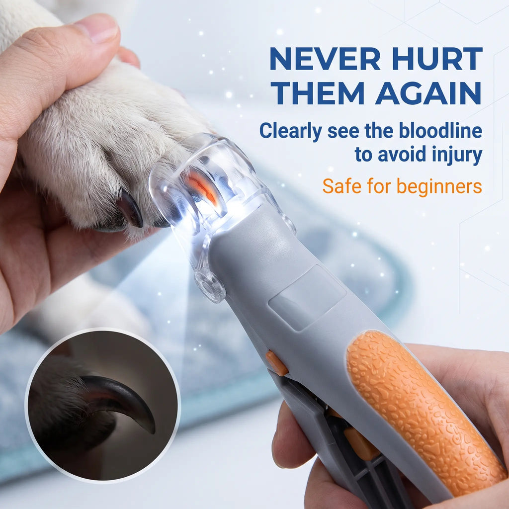 LED Pet Nail Clipper for Dogs & Cats, Safe Precise Nail Trimmer with Bright Light, Ergonomic Pet Grooming Scissors for Claw Cutting