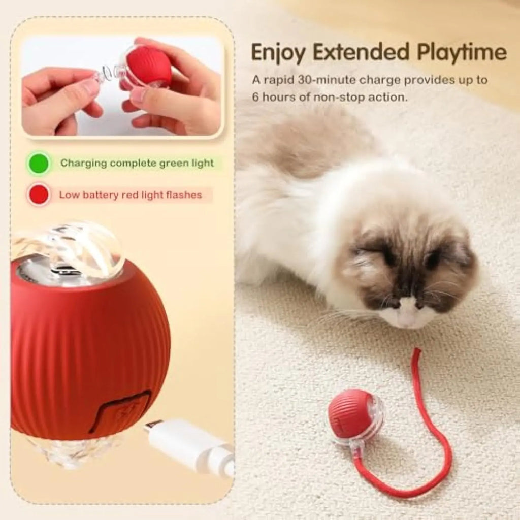 USB Rechargeable Interactive Pet Ball Toy Self Rolling Interactive Cat Toy Ball USB Rechargeable Ball with LED Lights & Smart Sensors for Cats & Dogs Durable Pet-Safe Desig Automatic