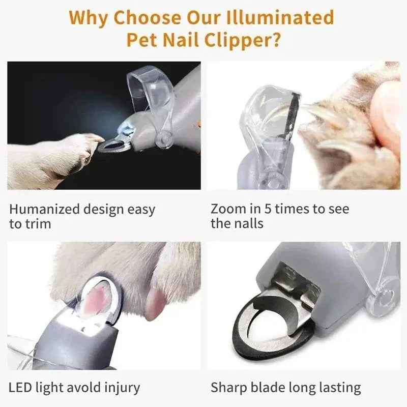 LED Pet Nail Clipper for Dogs & Cats, Safe Precise Nail Trimmer with Bright Light, Ergonomic Pet Grooming Scissors for Claw Cutting