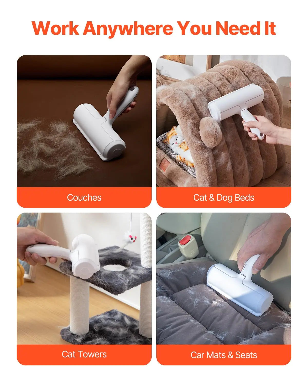 VEVOR Pet Hair Remover Roller Deshedding Tool, Reusable Dual-Sided Lint Tool for Dogs & Cats, Compact Lightweight 0.17Kg/0.38Lbs, Easy Cleanup for Home, Car