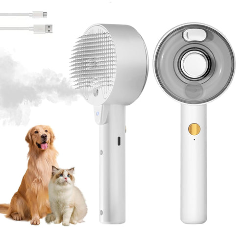 Cat Steam Brush 4-In-1 Pet Spray Comb for Indoor Cats, Rechargeable Steam Brush with Release Button for Long Short Hair Pet Clean Design Tool, White