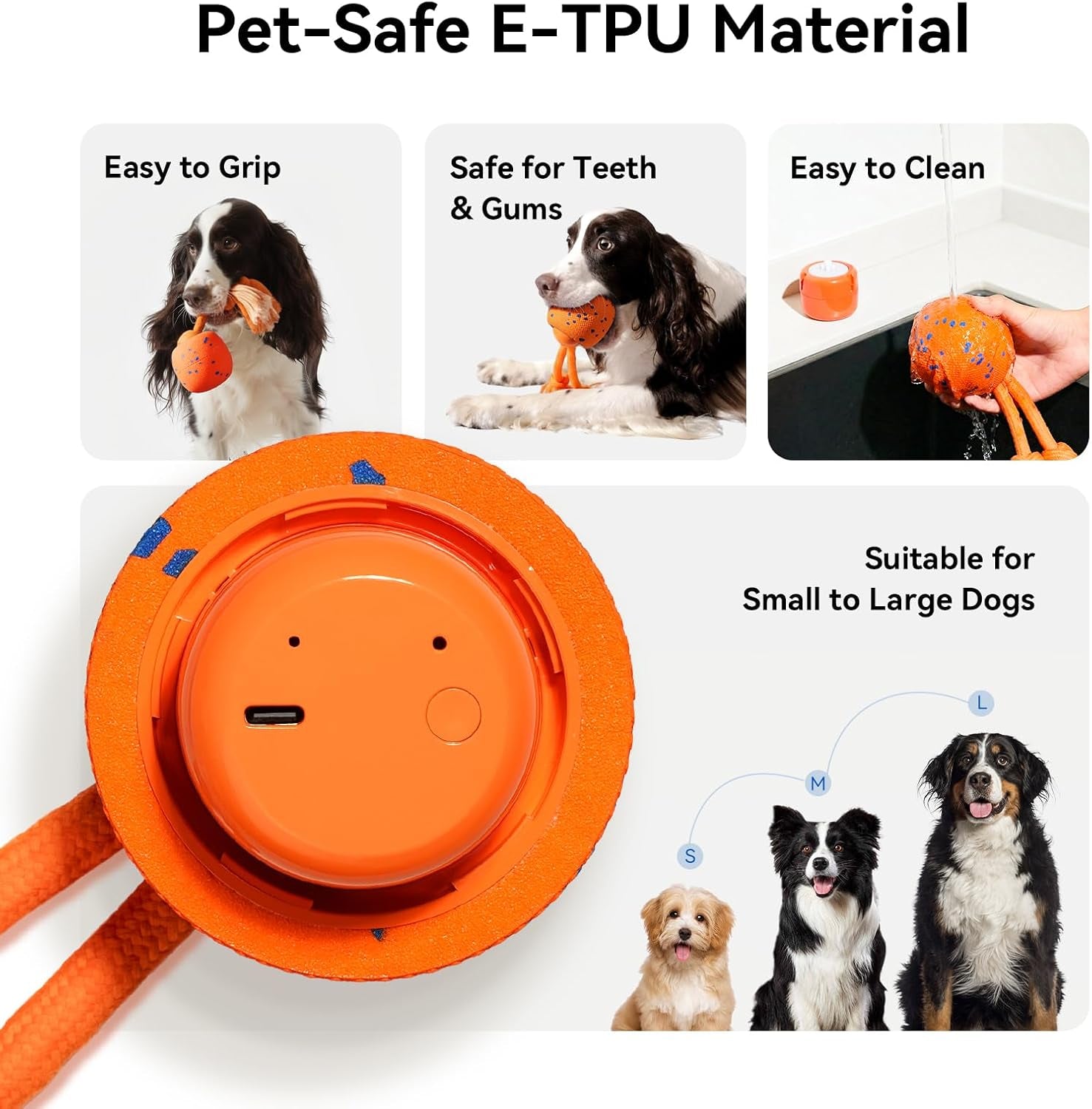 Smart Interactive Dog Toy, Wicked Ball Rolly, Automatic Moving, Bouncing, Rotating, E-TPU Material, with Rope & Barks Sound Active Rolling Interactive Dog Ball for Medium and Large Dogs