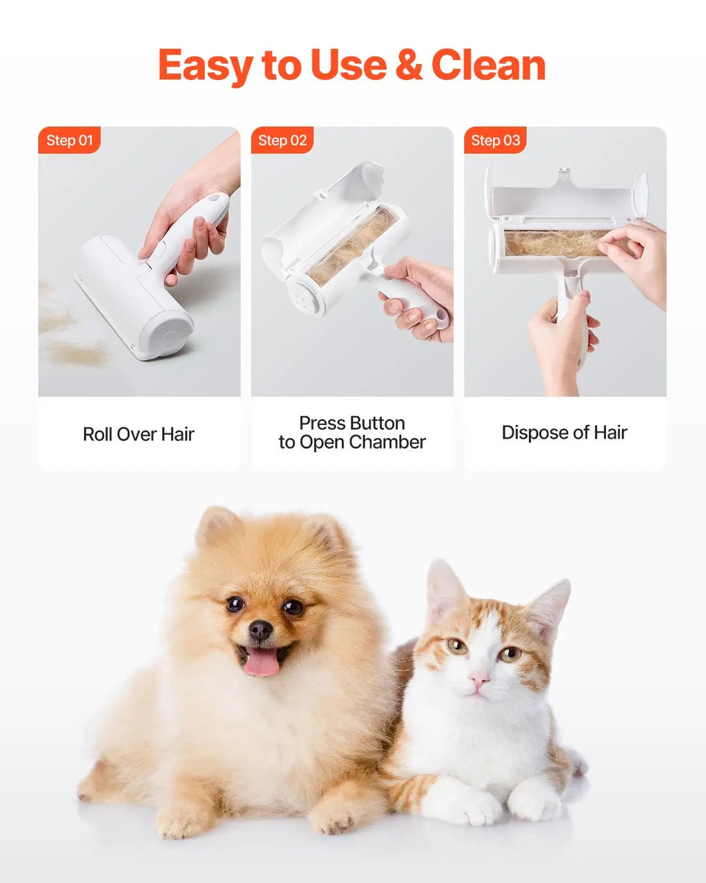 VEVOR Pet Hair Remover Roller Deshedding Tool, Reusable Dual-Sided Lint Tool for Dogs & Cats, Compact Lightweight 0.17Kg/0.38Lbs, Easy Cleanup for Home, Car