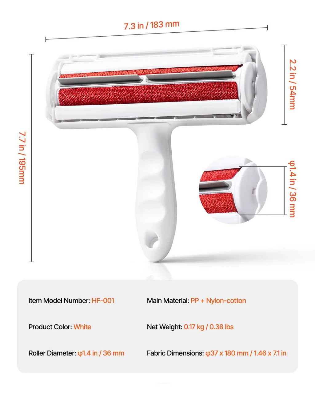 VEVOR Pet Hair Remover Roller Deshedding Tool, Reusable Dual-Sided Lint Tool for Dogs & Cats, Compact Lightweight 0.17Kg/0.38Lbs, Easy Cleanup for Home, Car