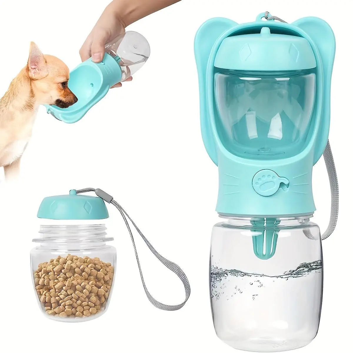 Portable Pet Water Bottle, 1 Count Pet Water Bottle with Food Container, Outdoor Multifunctional Water Bottle for Feeding Dogs & Cats