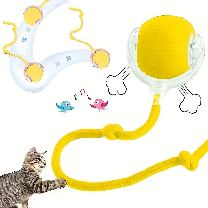 Interactive Cat Toy Ball, Smart Moving Electric Cat Toy Roller, Automatic Rolling Ball, USB Rechargeable, Tail String Included, Indoor Exercise for Cats