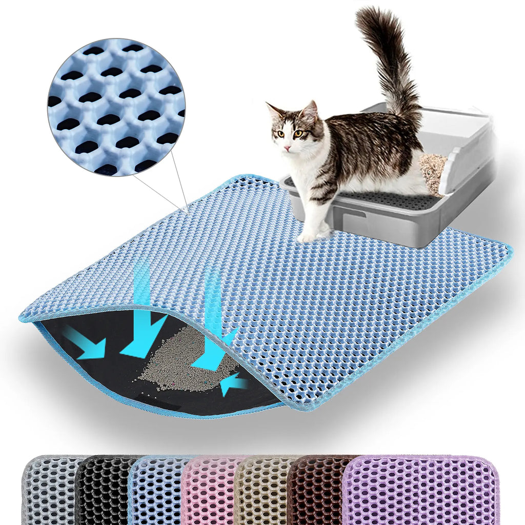 Petinstinct Cat Litter Mat, Double Layer Honeycomb Cat Litter Trapping Mat, Non Slip Waterproof Urine Proof Litter Box Mat, Scratch Resistant Durable Litter Rug