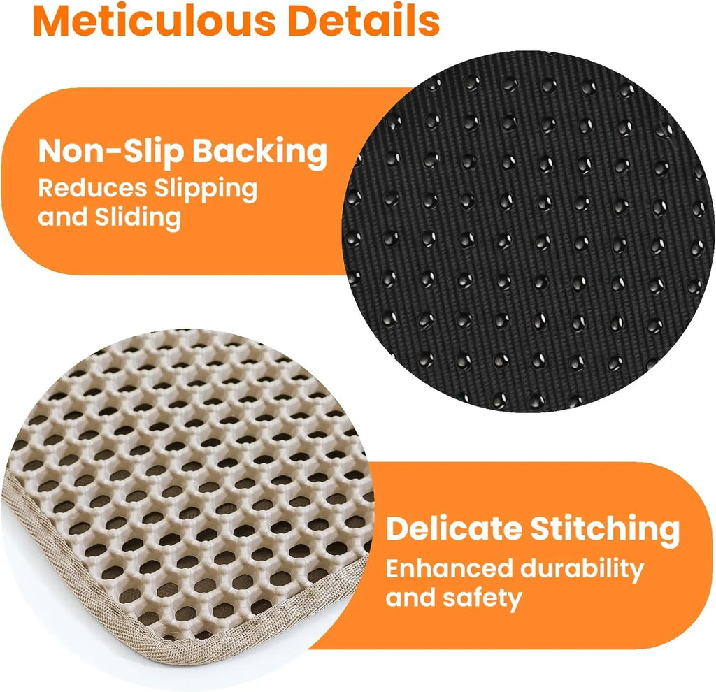 Petinstinct Cat Litter Mat, Double Layer Honeycomb Cat Litter Trapping Mat, Non Slip Waterproof Urine Proof Litter Box Mat, Scratch Resistant Durable Litter Rug