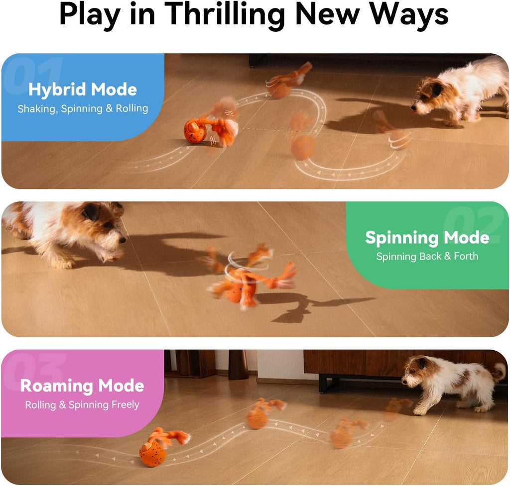 Smart Interactive Dog Toy, Wicked Ball Rolly, Automatic Moving, Bouncing, Rotating, E-TPU Material, with Rope & Barks Sound Active Rolling Interactive Dog Ball for Medium and Large Dogs