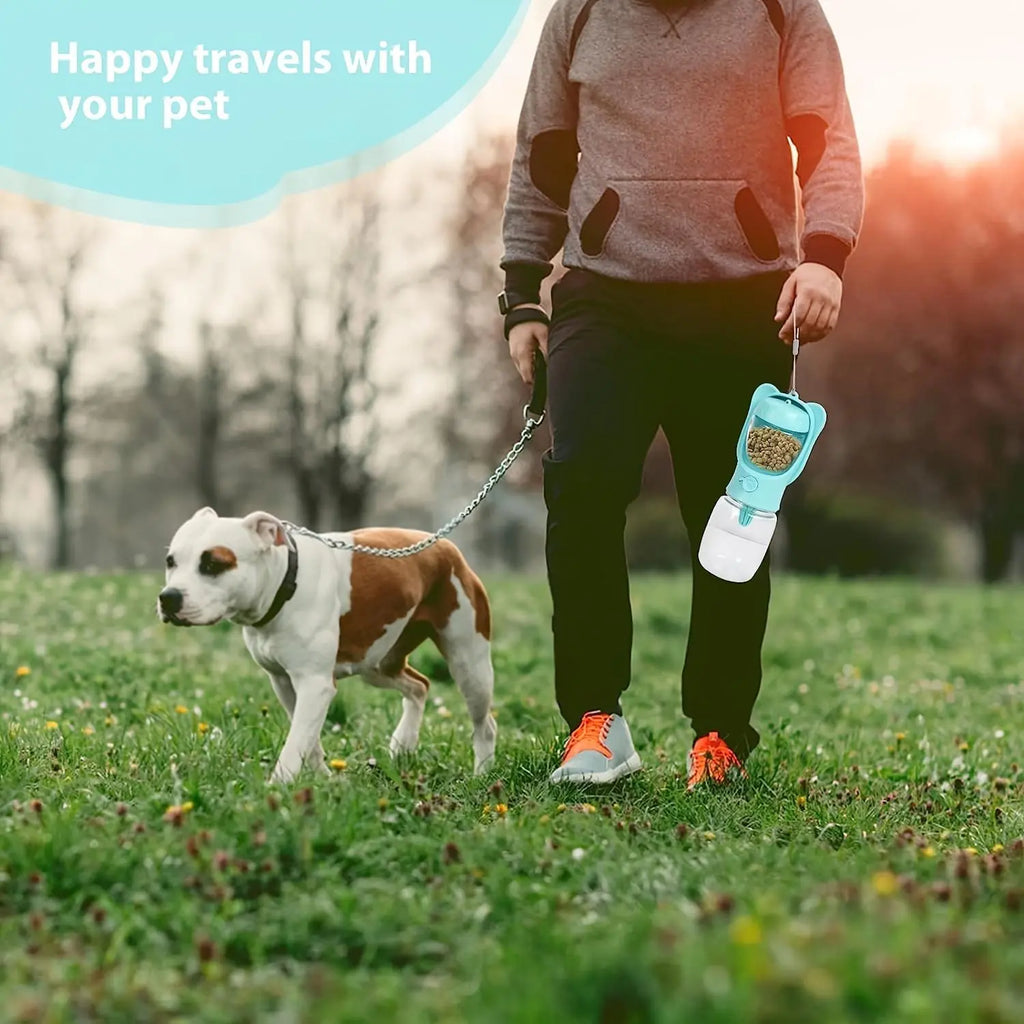 Portable Pet Water Bottle, 1 Count Pet Water Bottle with Food Container, Outdoor Multifunctional Water Bottle for Feeding Dogs & Cats