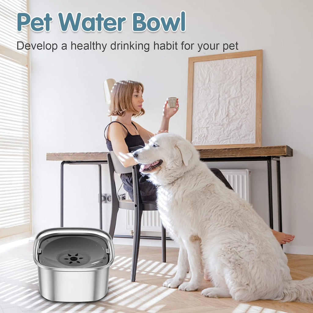 3L Stainless Steel Dog Water Bowl - 101Oz Spill-Proof Large Capacity Slow Feeder for Travel and Vehicle Use