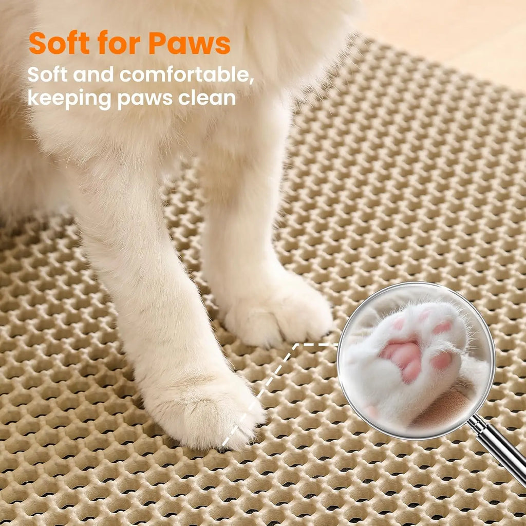 Petinstinct Cat Litter Mat, Double Layer Honeycomb Cat Litter Trapping Mat, Non Slip Waterproof Urine Proof Litter Box Mat, Scratch Resistant Durable Litter Rug
