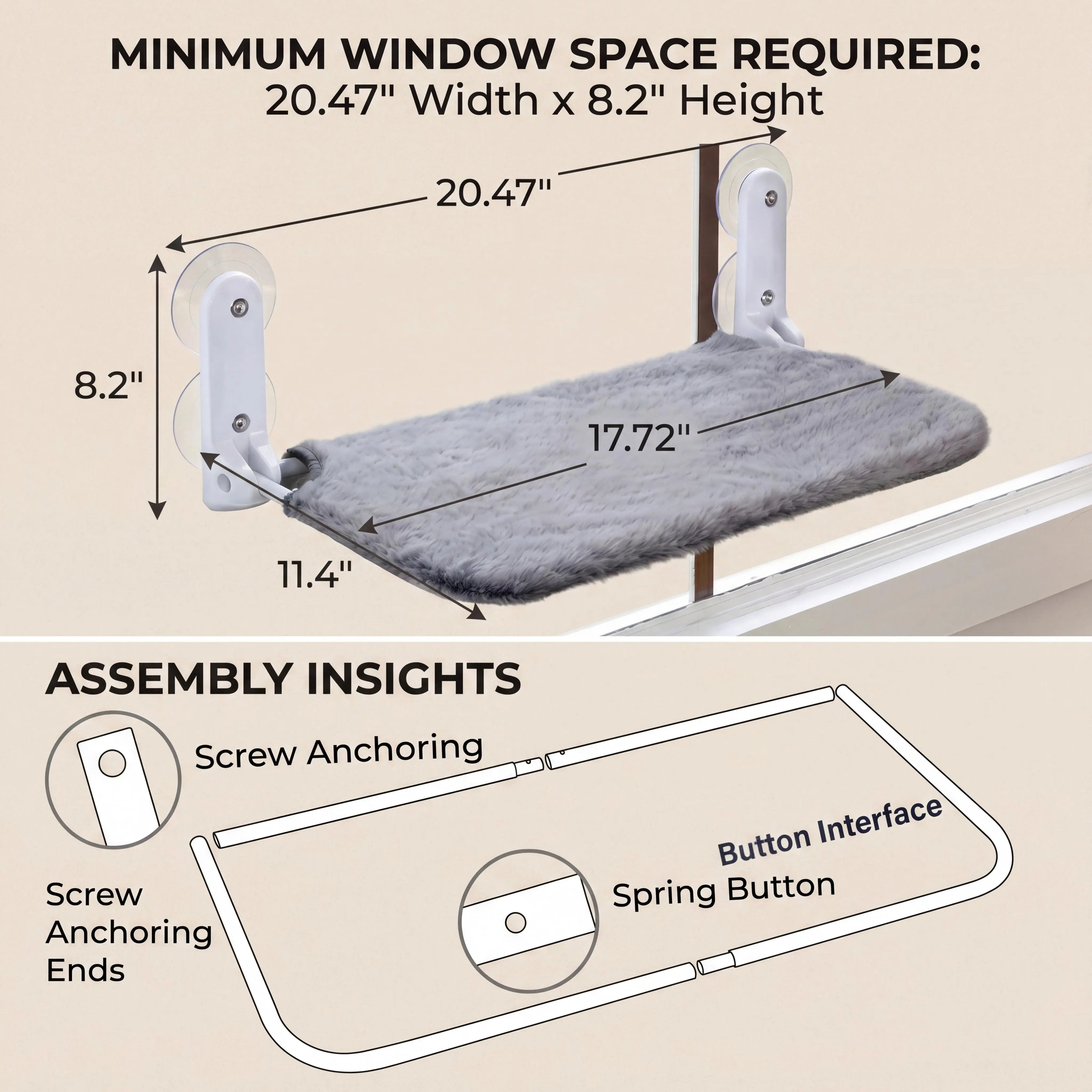 Sturdy Metal Frame Cat Hammock for Window, Folding, Cordless, Machine Washable Cat Bed, Strong Suction Cups, Cat Window Perch for Indoor Cats